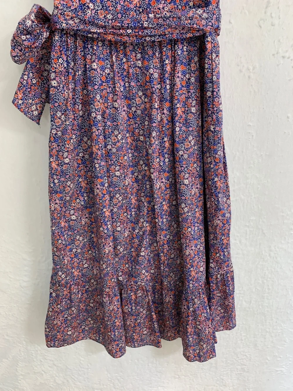 J. Crew Liberty Fabric Kayoko Deep Blue Floral Tie Waist Midi Dress Sz 4